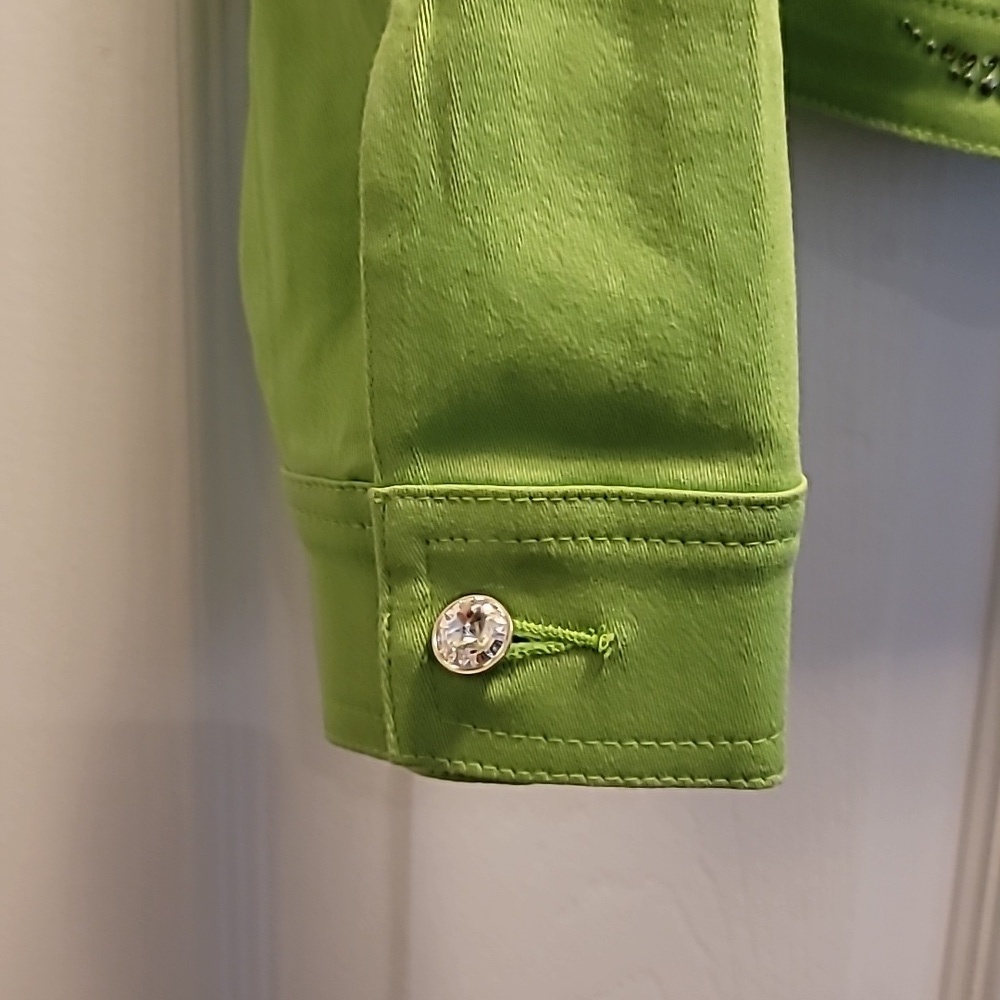 Christine Alexander Lime Green Denim Embellished Jacket Sz Small - Picture 4 of 8